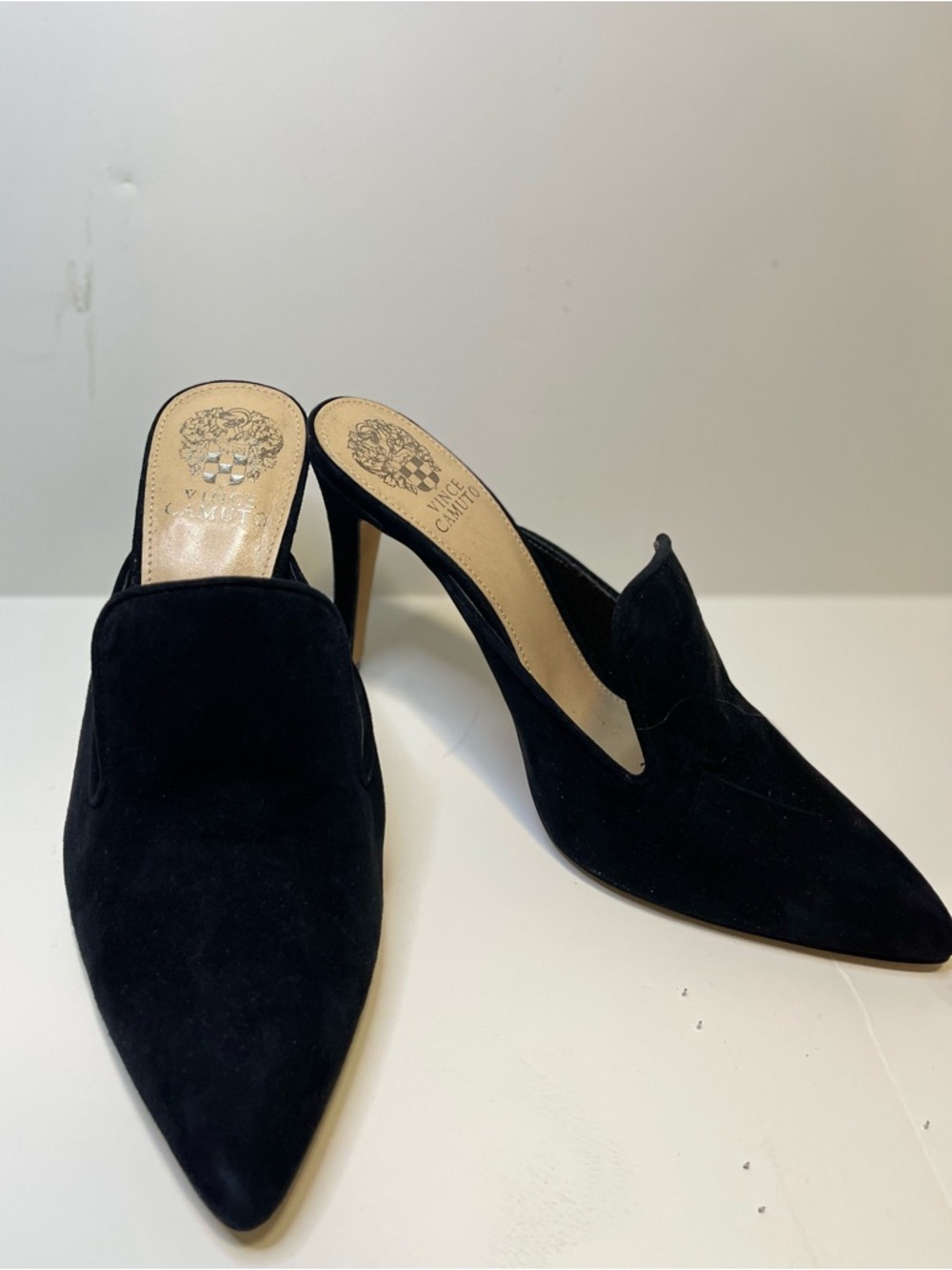 Vince Camuto Black Suede Pointed-Toe Mule Heels